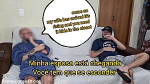 Blindfolded wife rests as friend hides!