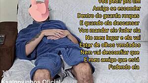 Blindfolded wife rests as friend hides!