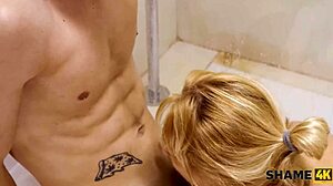 Hey, mature blonde, getting slammed in the shower by a young Russian guy?