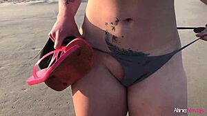 blonde girl on the beach gets doggystyle sex with gaping ass
