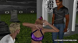 3d goth babe gets double penetration in graveyard 😈