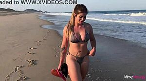 blonde girl on the beach gets doggystyle sex with gaping ass