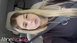 blonde babe flashing tits in park, guy fucks her tight pussy and creampies 😏💦