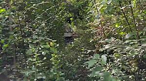 outdoor walk with wife flashing, turns into public fucking.