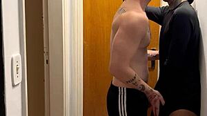 young guys kissing get caught on building camera with monster cocks