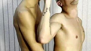 Nephew arrives early and catches uncles in intense threesome