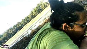 wife giving blowjob at public lake