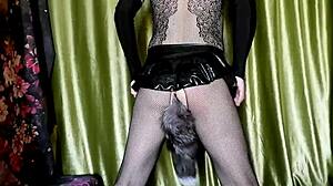Cute fox boy in fishnet suit enjoys solo roleplay session