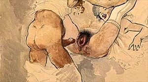 Vintage erotic illustration from retro anime hentai collection