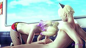 Harley quinn showing her femboy skills with hand and mouth? sissy japanese yaoi action!