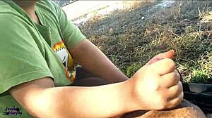 wife giving blowjob at public lake