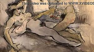 Vintage erotic illustration from retro anime hentai collection