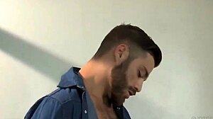 Firefighter hydraulic guy fucks in the bar bathroom with monster cock