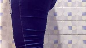 Hidden cam shows mature latina flashing pussy in Lima hotel bathroom