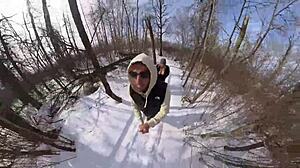 Outdoor sex in the park in winter