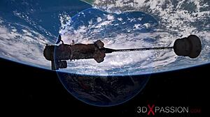 earth orbit sci-fi sex android plays with hot young 18+ blonde in cartoon