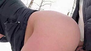 Outdoor sex in the park in winter