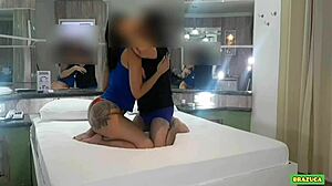 Tattooed Guy Fucks Brazilian Slut Doggy and Cums in Pussy