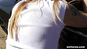 Very skinny european prostitute gets fucked cheap on the street 😈