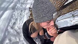 Outdoor sex in the park in winter