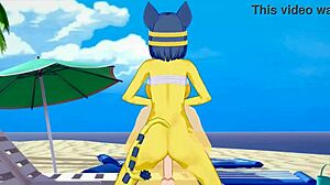 Ankha from animal crossing gets fucked on the beach