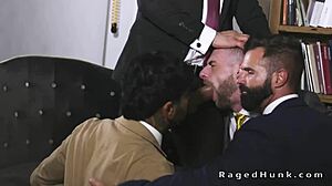 Four hunks in suits fuck anal at real estate