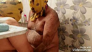 Big-boobs wife dominates hubby with boobs and blowjob.