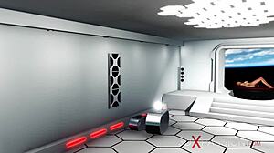 earth orbit sci-fi sex android plays with hot young 18+ blonde in cartoon