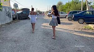 Two Girls Flash Pussies in Public Without Panties for All to See