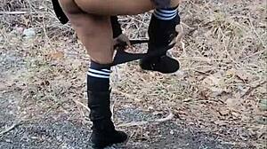 Tampon inserting followed by gargling pee on the side of the road