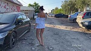 Two Girls Flash Pussies in Public Without Panties for All to See