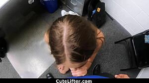 hot penelope kay gets interrogated hard by mall officer, caught lifting with small tits exposed