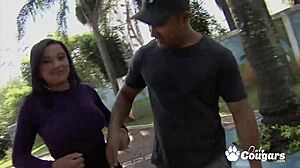 Chunky Brazilian milf enjoys her big brown booty.