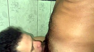 In The Bearded Guy's Bathroom, The Strong Man Receives A Twink To Handle His Heavy Cock
