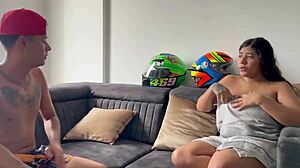 walking to shower, meet stepbrother, laugh, towel falls, naked petite teen 😏