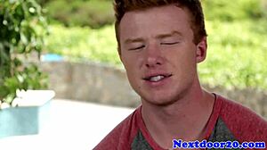 Muscular redhead hunk jerks off