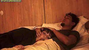 Stepsister sucks my dick after movie, almost caught!