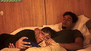 Stepsister sucks my dick after movie, almost caught!