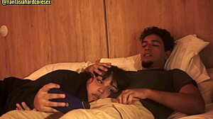 Stepsister sucks my dick after movie, almost caught!