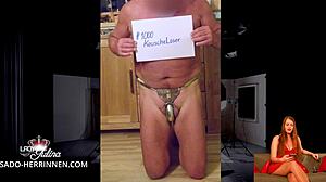 Check this nylon mistress dominating losers in wild photo contest video!