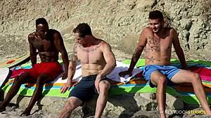 Interracial bareback group action with big dick bodybuilder boys