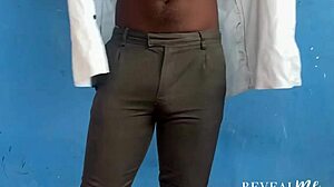 hot ebony gay strips and cums hard solo!