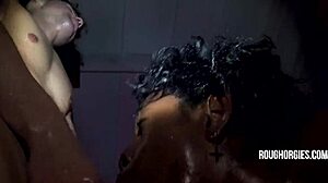 Intense gay foursome with tattooed men fucking anal with monster cocks and oiled asses.