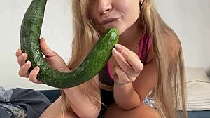 Russian Teen Flirts Wildly With Cucumber in Solo Play