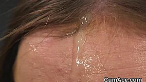 Frisky Babe Gets Jizz Load on Face Gulping All the Load