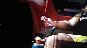 Bianca Licks Milk From Bag In Cinema