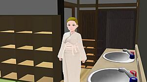 Anime Woman Took A Bath In A Japanese Public Bath【Sento】
