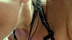 Amateur hot wife sucks nervous neighbor to cum in mouth.