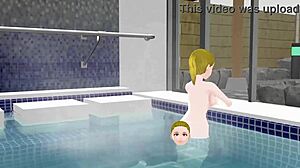 Anime Woman Took A Bath In A Japanese Public Bath【Sento】