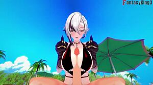 i watch arlecchino fucking hard in bikini on the beach - genshin impact 3